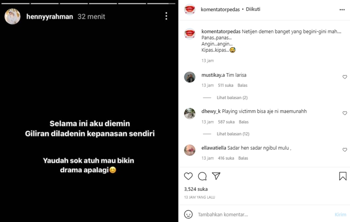 Henny Rahman Hapus Postingan Diduga Sindir Larissa Chou Cuma Drama