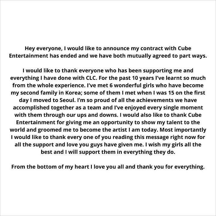 Sorn Tinggalkan CLC dan Cube Entertainment, Pamitan Lewat Surat Menyentuh