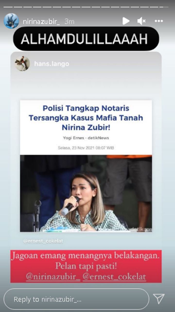 Tersangka Baru Mafia Tanah Tertangkap, Nirina Zubir: Jagoan Emang Menangnya Belakangan