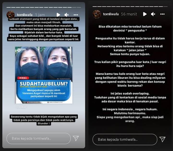 Blunder, Tom Liwafa Skakmat Pernyataan Sepupu Vanessa Angel: Mba Belum Paham Definisi Pengusaha