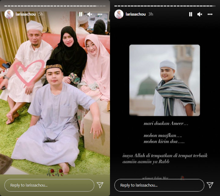 Berduka atas Kepergian Ameer Azzikra, Larissa Chou Bagikan Video yang Bikin Nyesek