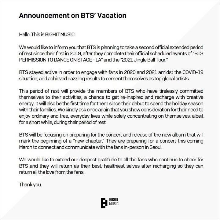 BTS Bakal Cuti Panjang Selama Libur Akhir Tahun, Begini Reaksi Netizen
