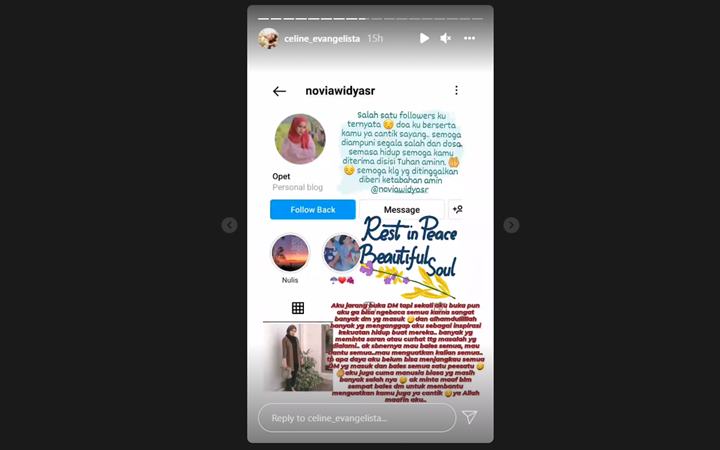Ternyata Followers, Celine Evangelista Doakan Novia Widyasari Seraya Minta Maaf Karena Ini