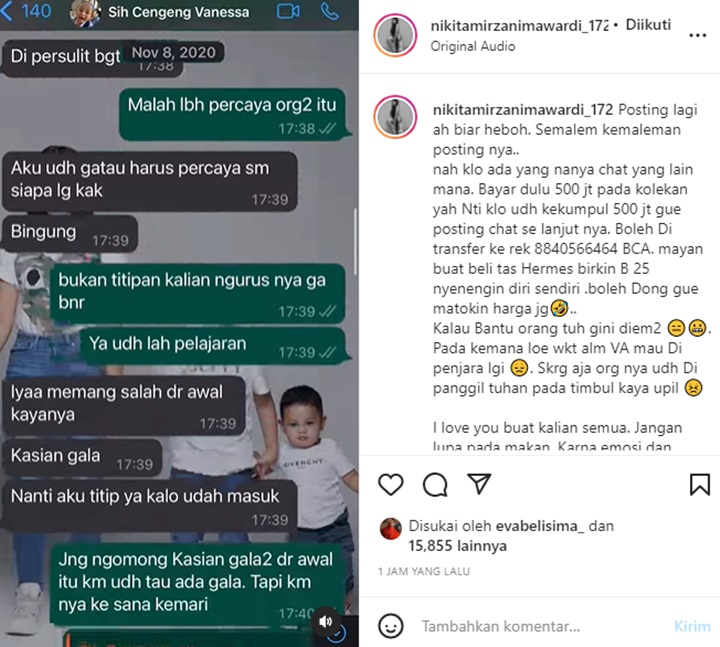 Nikita Mirzani Pamer Chat \'Bukti\' Hubungan Baik dengan Vanessa Angel, Kini Ikutan Pasang Tarif 500 Juta
