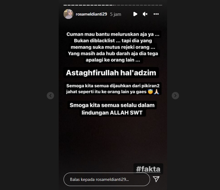 Rosa Meldianti Singgung Orang Suka Memutus Rezeki, Dewi Persik?
