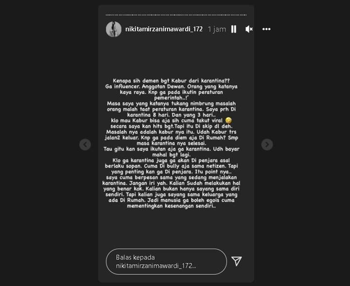 Nikita Mirzani Kembali Sentil Pedas Kasus Kabur Karantina, Sampaikan Ucapan Adem Bagi yang Patuh