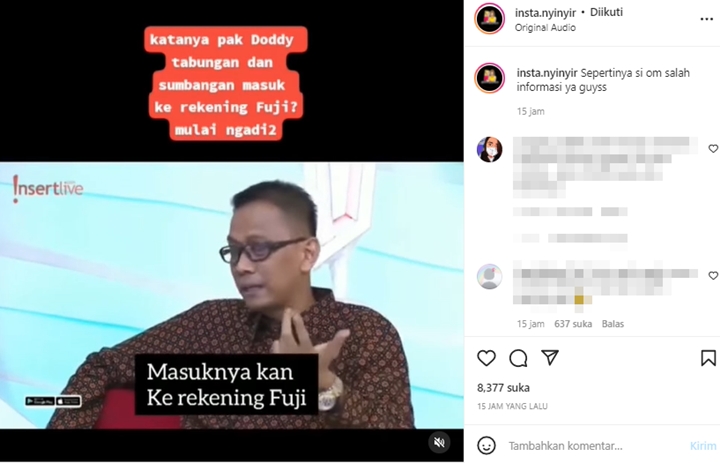 Doddy Sudrajat Singgung Sumbangan ke Rekening Fuji, Netizen Sentil Utang Vanessa Angel
