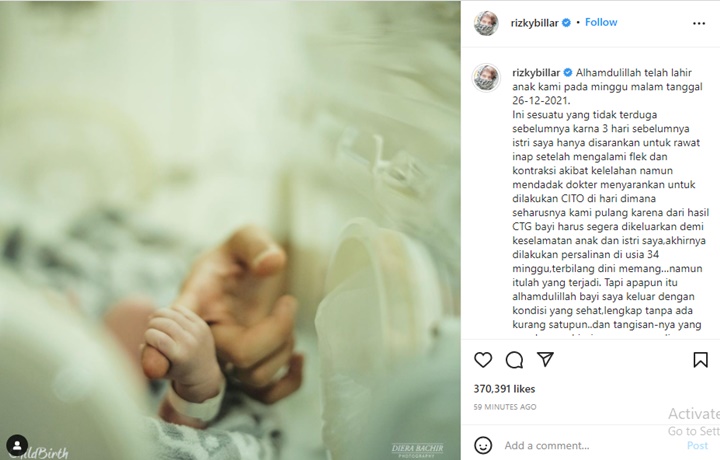 Perdana, Rizky Billar Bagikan Potret Sang Putra Hingga Ungkap Kondisinya Sekarang