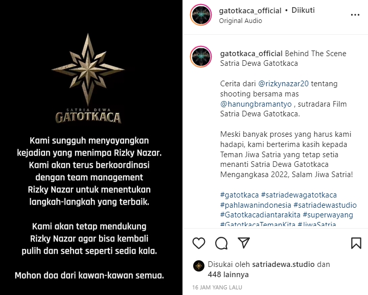 Pernyataan Tim Produksi \'Satria Dewa: Gatotkaca\' Usai Rizky Nazar Terseret Kasus Narkoba