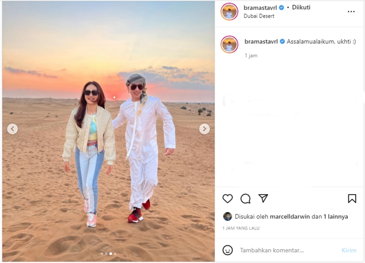 Kembali Pamer Foto Bareng Natasha Wilona di Dubai, Verrell Bramasta: Assalamualaikum Ukhti