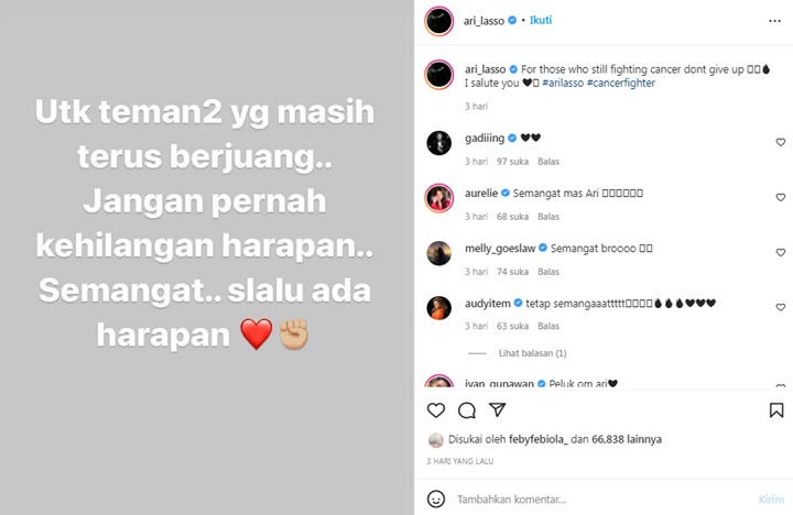 Ari Lasso Beri Pesan Untuk Para Cancer Fighter Agar Tak Pernah Kehilangan Harapan