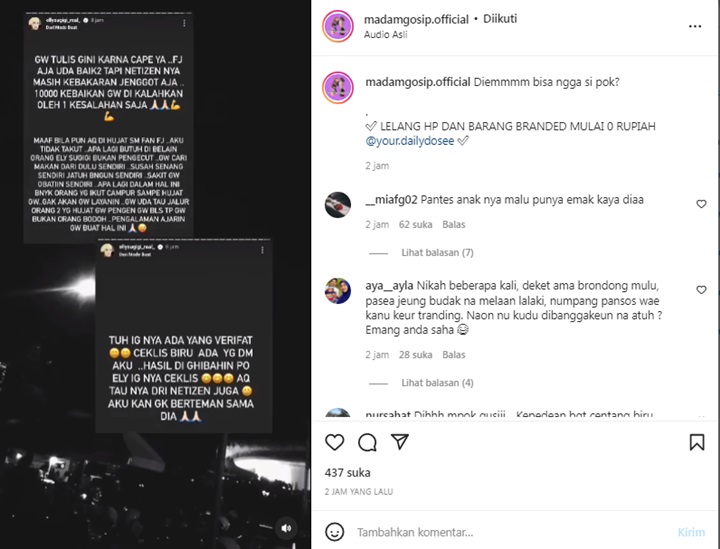 Ely Sugigi Sentil Instagram Fuji Centang Biru Berkat Dirinya