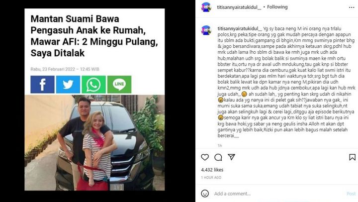Ramalan Nasib Eks Suami Mawar AFI