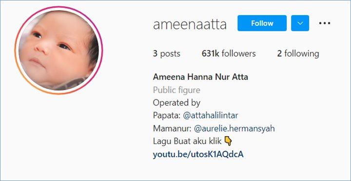 Akun Instagram putri pertama Atta Halilintar dan Aurel Hermansyah