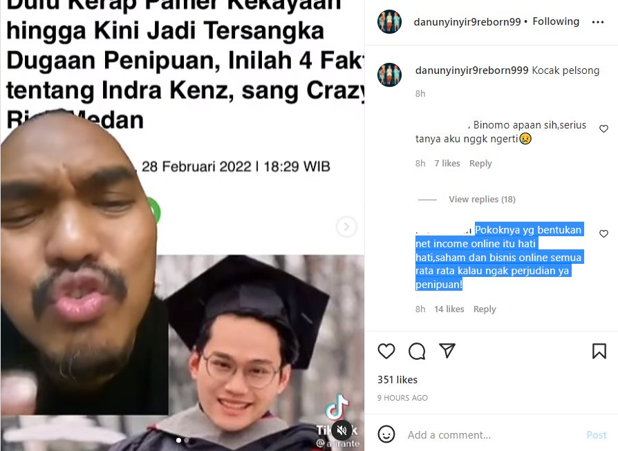 Indra Kenz Jadi Tersangka Kasus Binomo, Komika Ini Sindir Pedas: Dari Dulu Dia Penipu!