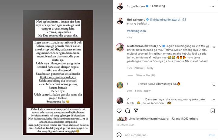 Diminta Nasihati Nikita Mirzani Agar Tak Ikut Campur Urusan Orang, Fitri Salhuteru: Dia Bedebah