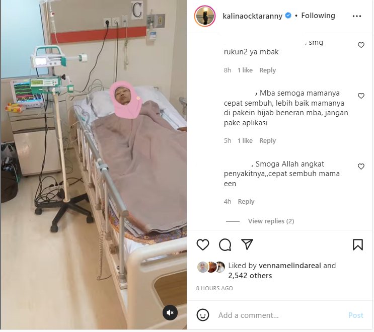 Kalina Oktarani Kena Sentil Usai Unggah Foto Sang Ibunda Saat di Rumah Sakit