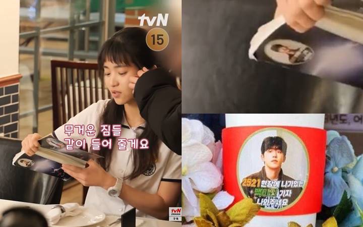 Kim Tae Ri terlihat menempelkan potret Nam Joo Hyuk di belakang naskah \'Twenty-Five, Twenty-One\'