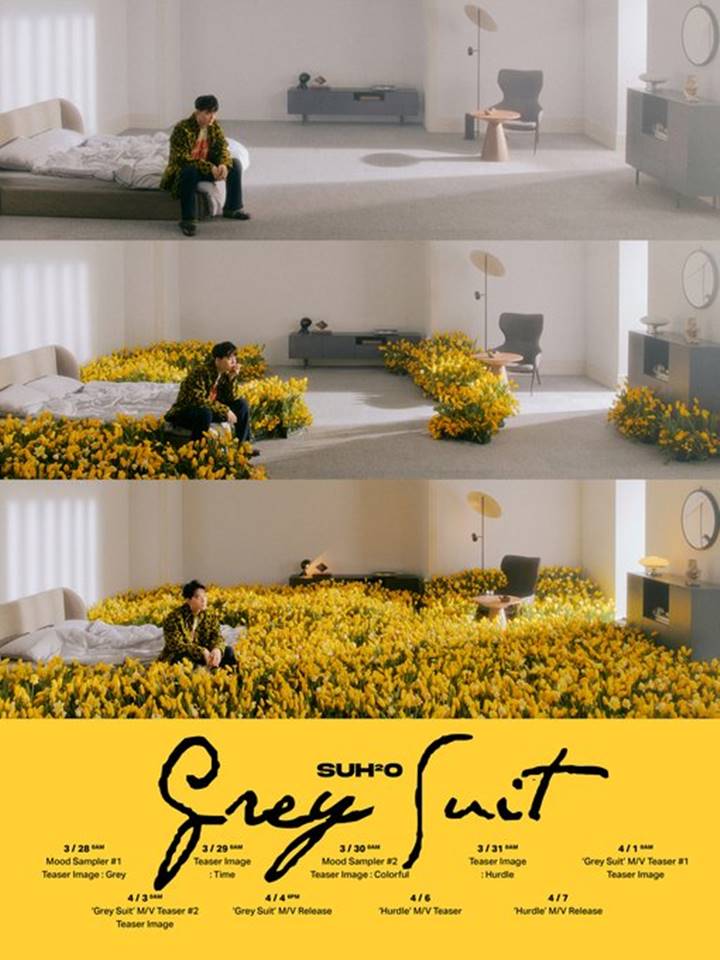 Suho EXO Dikelilingi Bunga Tulip Kuning di Teaser Foto \'Grey Suit\', Ini Jadwal Rilis Lengkap