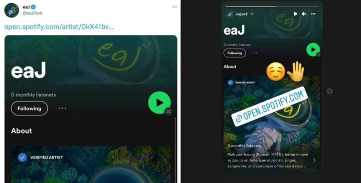 eaJ mengumumkan akun Spotify barunya