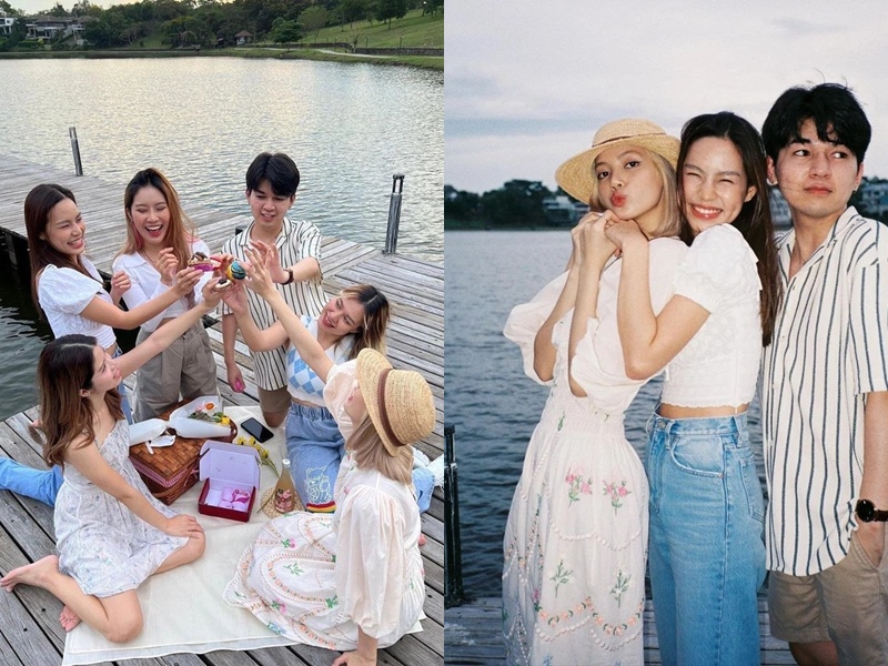 Nikmati Liburan di Thailand, Lisa Tampil Girly Nan Feminim Camping di Tepi Sungai Bareng Sahabat