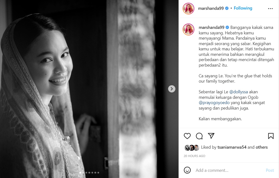 Marshanda Tulis Pesan Menyentuh untuk Sang Adik yang Akan Menikah, Auto Bikin Mewek