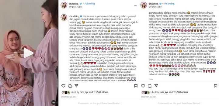 Chandrika Chika Minta Maaf ke Ibu