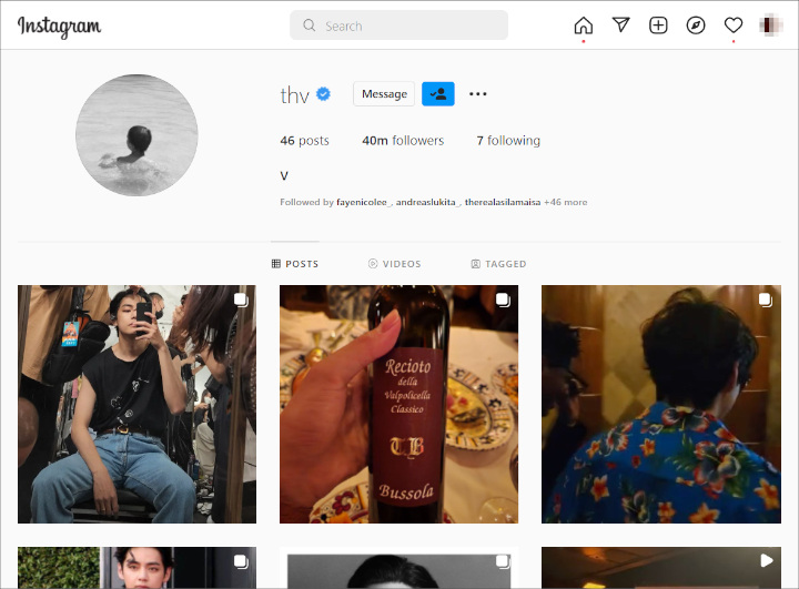 Akun Instagram V BTS Tembus 40 Juta Followers, Fakta Ini Bikin Tercengang
