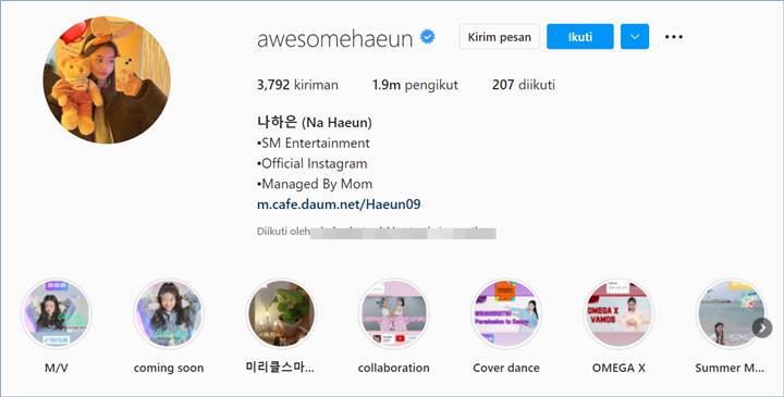 Akun Instagram milik Na Ha Eun