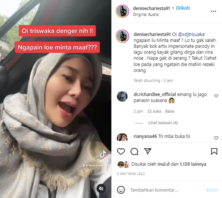 Bela Tri Suaka, Denise Chariesta Dihujat Cari Makan dari Pansos