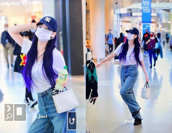 Penampilan Karina aespa di bandara internasional Los Angeles, Amerika Serikat