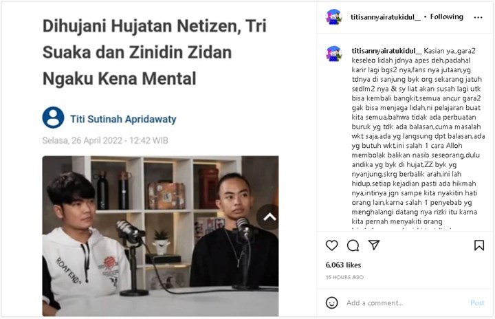 Karier Tri Suaka-Zinidin Zidan Diramal Begini Usai Ramai Dihujat