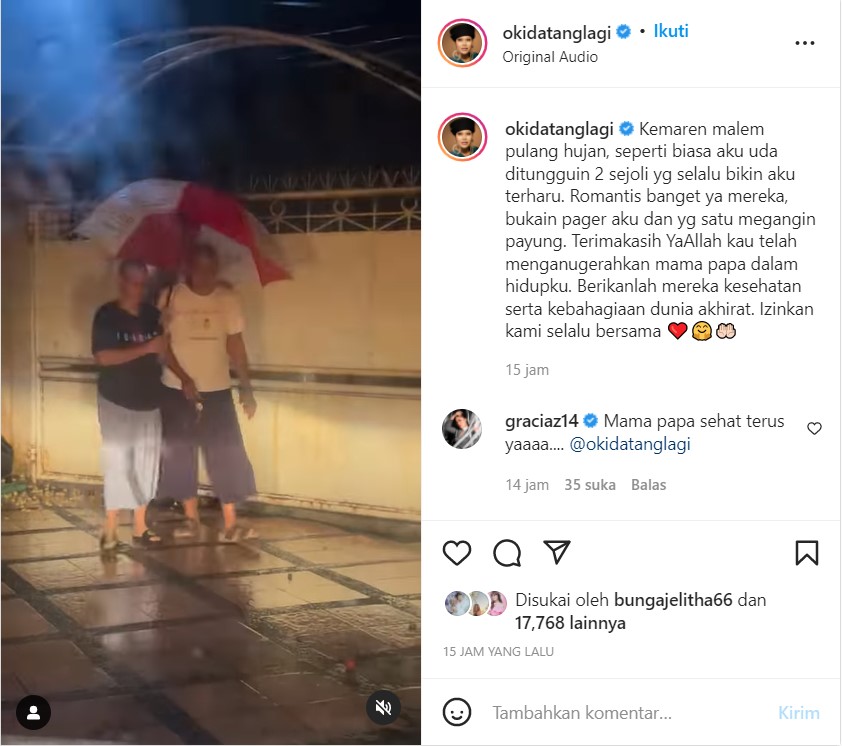 Okky Lukman Bagikan Momen Romantis Orangtuanya di Tengah Hujan: Bikin Aku Terharu