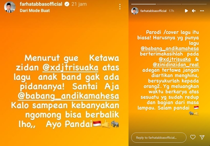Tim Zidan-Tri Suaka, Farhat Abbas \'Serang\' Andika Kangen Band dengan Kalimat Menohok