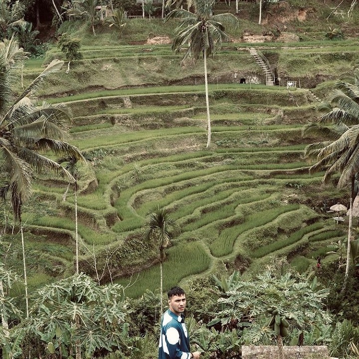Potret candid berlatar terasering