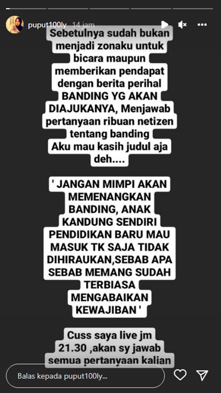 Puput Muak Sebut Doddy Soedrajat Tak Akan Pernah Menangkan Hak Asuh Gala: Jangan Mimpi!