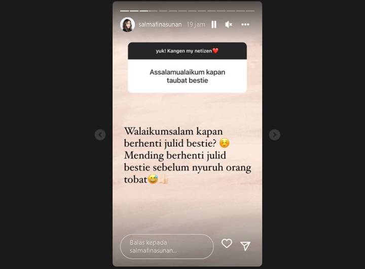 Jleb, Salmafina Sunan Beri ‘Perlawanan’ Nyelekit Saat Disuruh Tobat