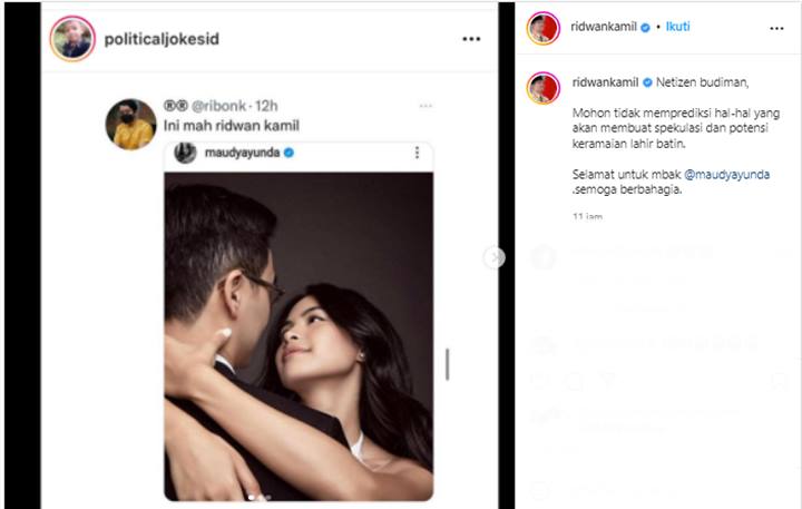 Ridwan Kamil Beri Reaksi Begini Usai Heboh Dikira Nikah Lagi dengan Maudy Ayunda