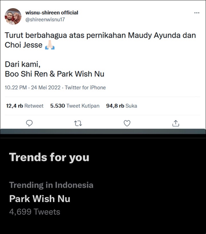 Trending, Ucapan Selamat Teuku Wisnu dan Shireen Sungkar Untuk Maudy Ayunda Kreatif Banget