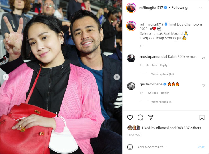 Raffi Ahmad Pamer Nonton Live \'Liverpool Vs Real Madrid\', Penampilan Nagita Slavina Bikin Salfok