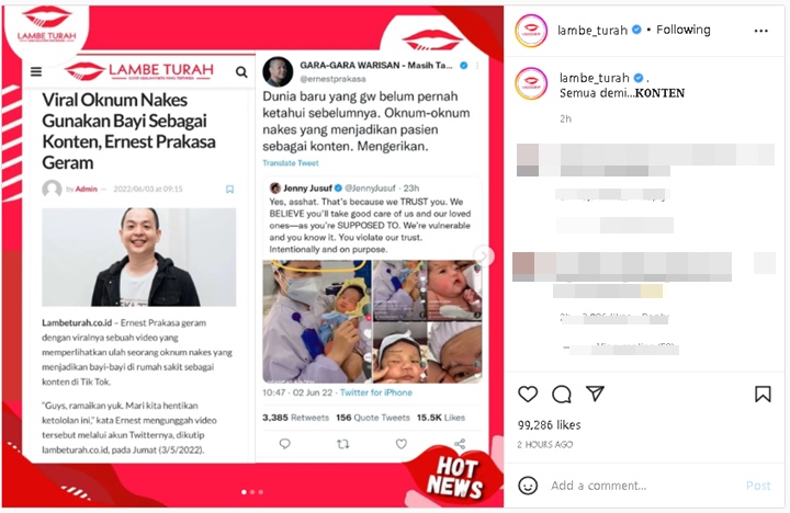 Geram, Ernest Prakasa Semprot Oknum Nakes yang Gunakan Bayi Sebagai Konten