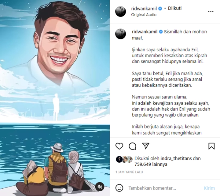 Ridwan Kamil Sebut Perjalanan Eril di Dunia Sudah Selesai