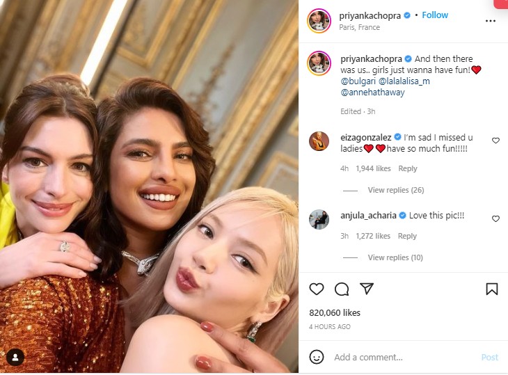 Hadiri Acara Bvlgari di Paris, Lisa BLACKPINK Pose Bareng Anne Hathaway Hingga Priyanka Chopra