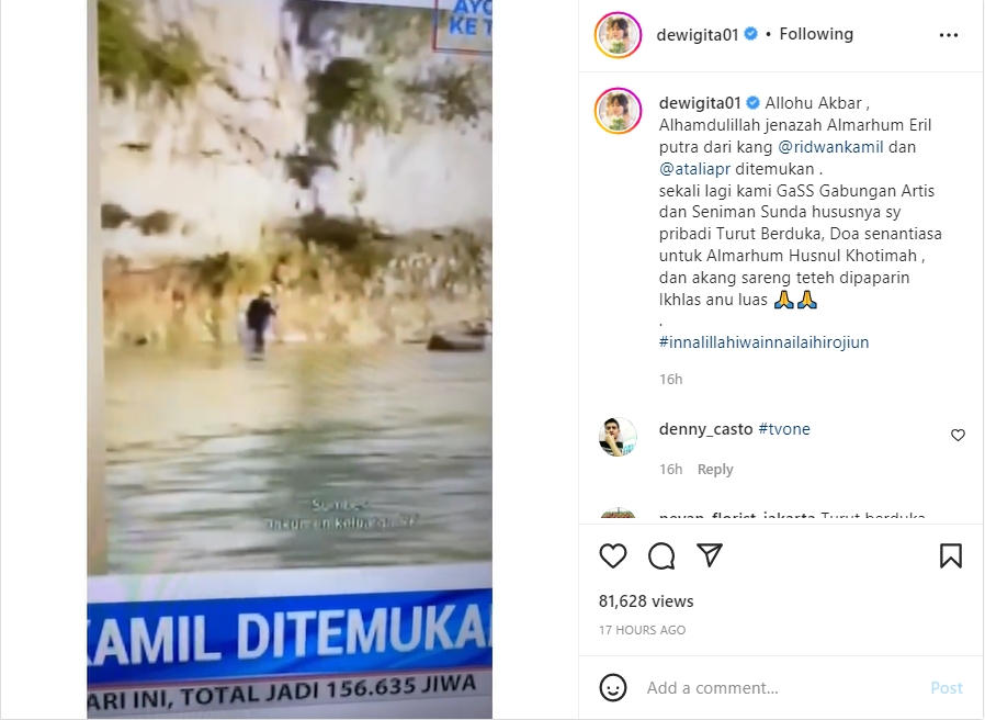 Turut Berduka, Dewi Gita Bagikan Cuplikan Video Perjuangan Ridwan Kamil Saat Cari Eril