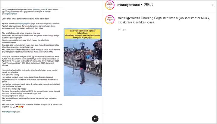 Mbak Rara Tak Terima Dinyinyir Gagal Hentikan Hujan di Konser Musik, Klarifikasinya Direspons Hangat?