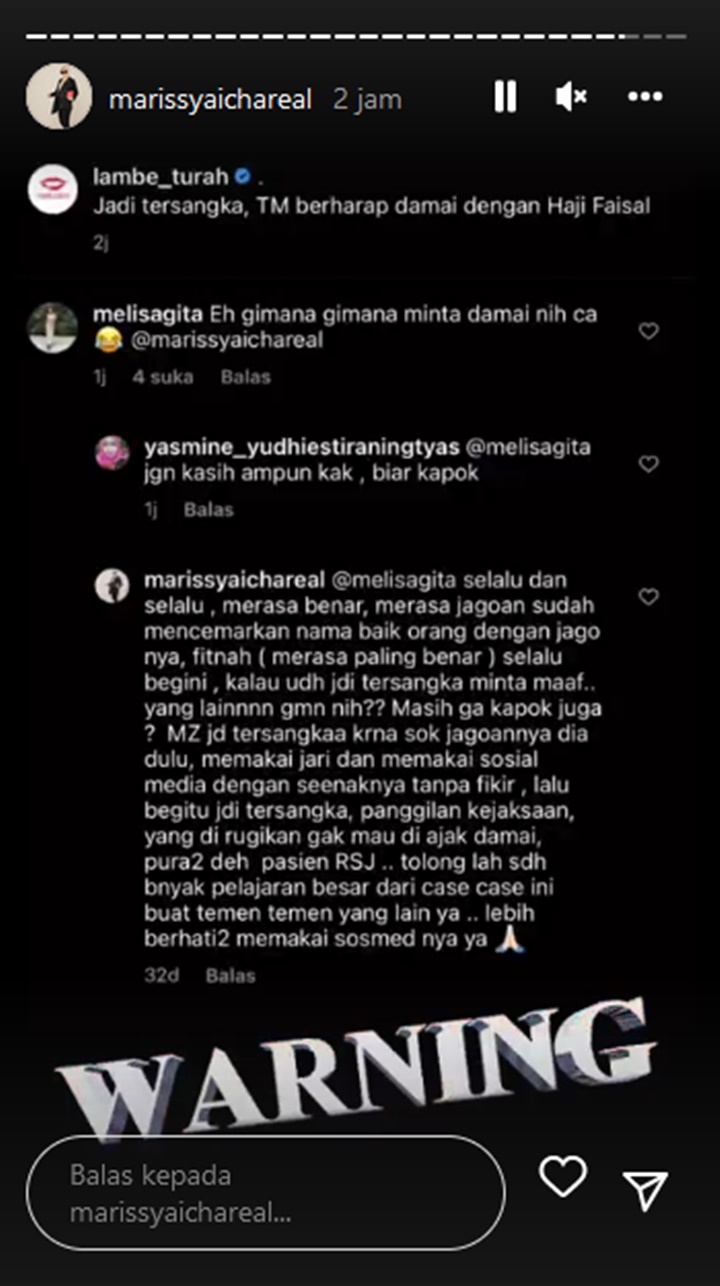 Menohok! Marissya Icha Sindir Tiara Marleen yang Ngaku Ingin Damai dengan Haji Faisal