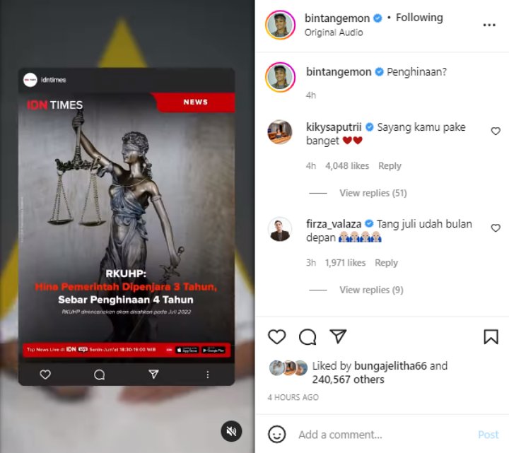 Bintang Emon Simulasikan RKUHP Hina Pemerintah, Beri Saran Pedas Soal Jaga Nama Baik