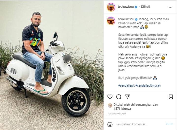 Teuku Wisnu Tanggapi Larangan Naik Motor Pakai Sandal Jepit, Setuju?