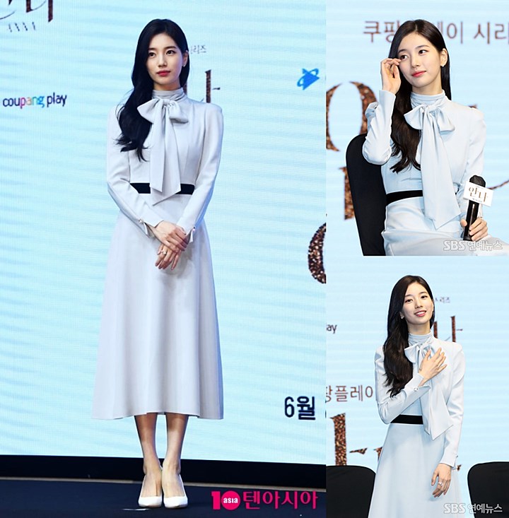 Tampil Sopan dan Tertutup, Suzy Pancarkan Pesona Elegan di Preskon \'Anna\'