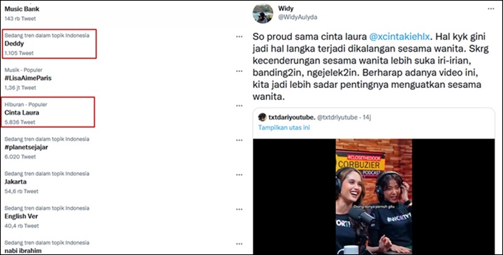 Cinta Laura Duduki Trending Twitter, Momen Tegas Tegur Deddy Corbuzier Tuai Decak Kagum